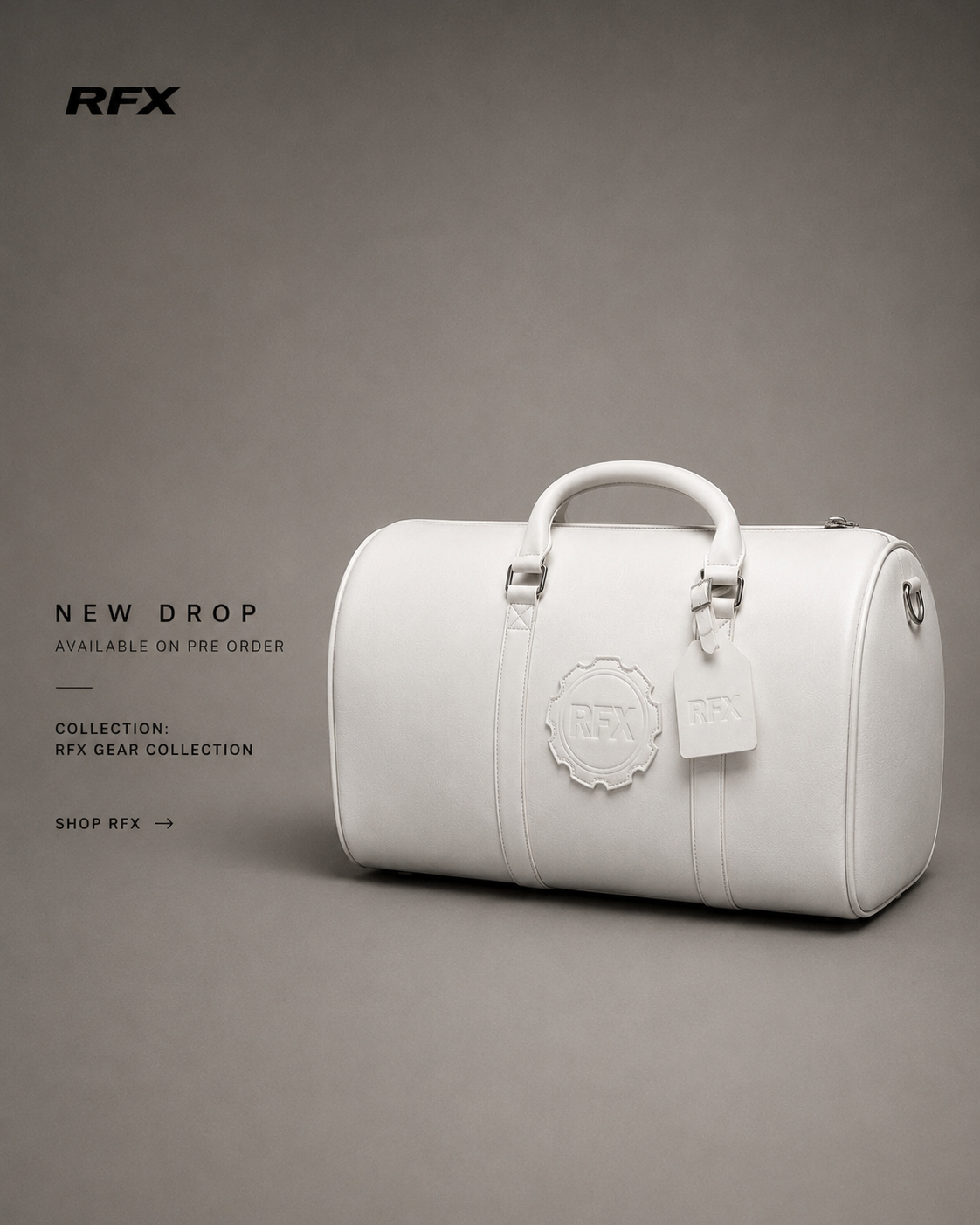 RFX white duffel bag